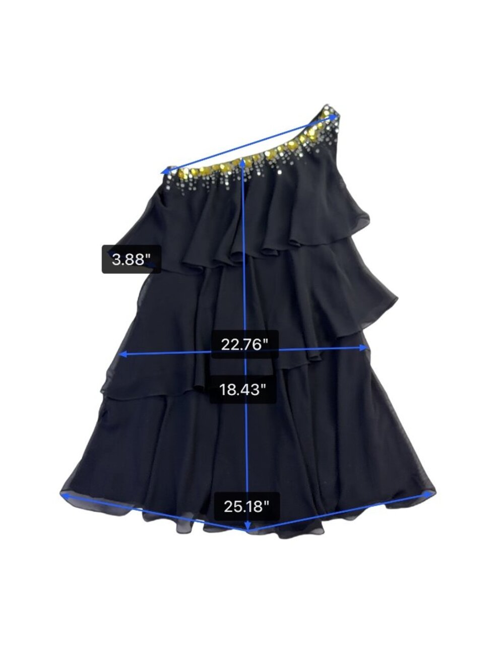 Calvin Klein Womens Black One-Shoulder Ruffle Layered Dress With Beaded Detail - Picture 7 of 7